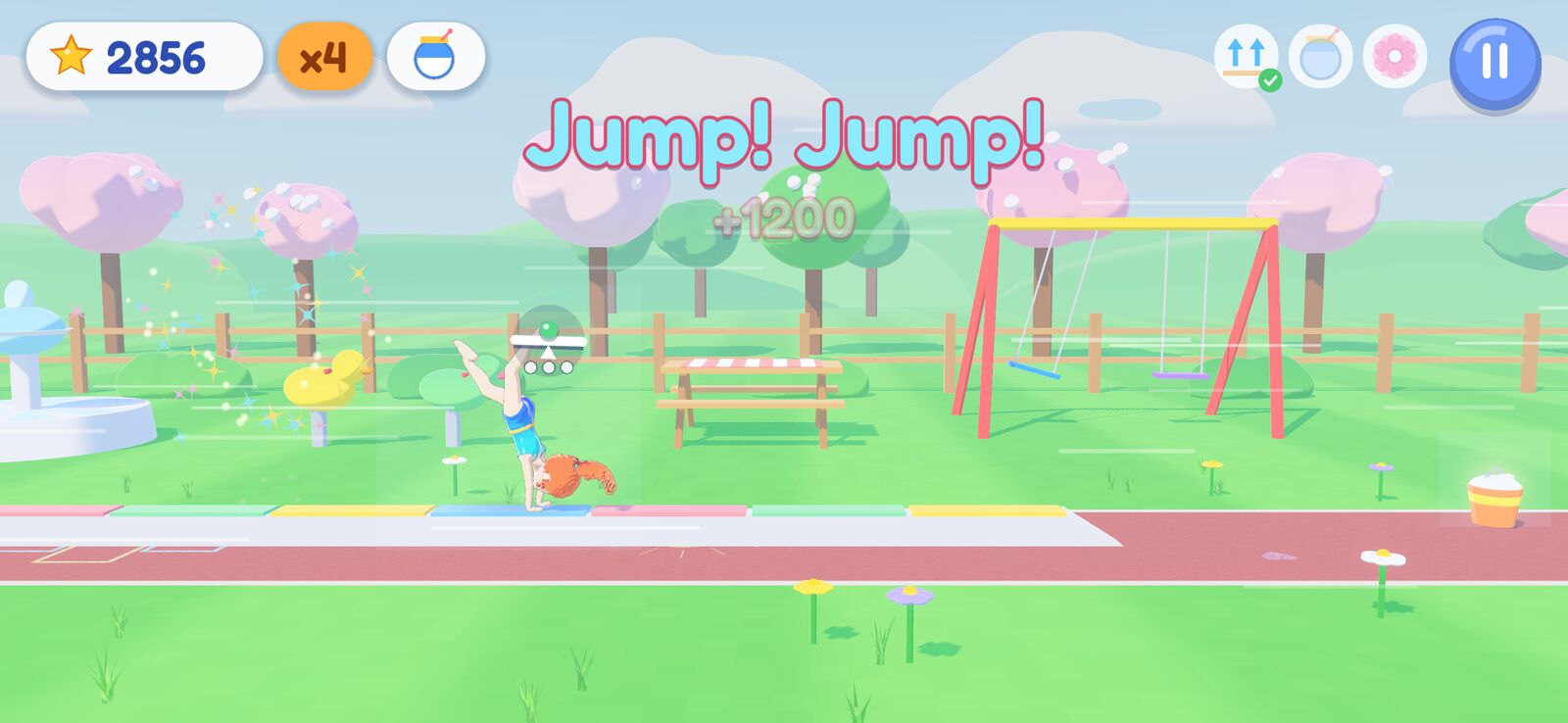 Cartwheel City: a jump on the balance beam at the playground
