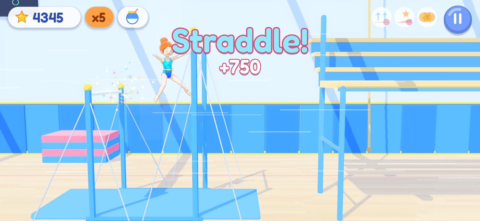 Cartwheel City: a straddle release on the uneven bars in the school gym
